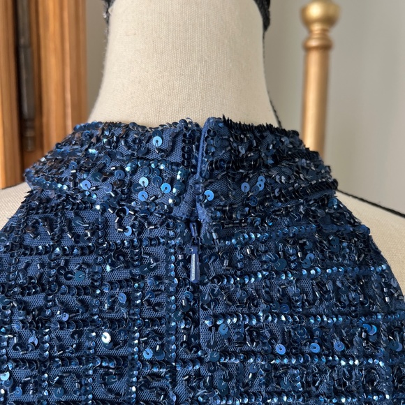 NWT Mac Duggal [ 6 ] 23018 Embellished Halter Neck Keyhole Gown Mid Blue #Q1151 - Picture 8 of 12